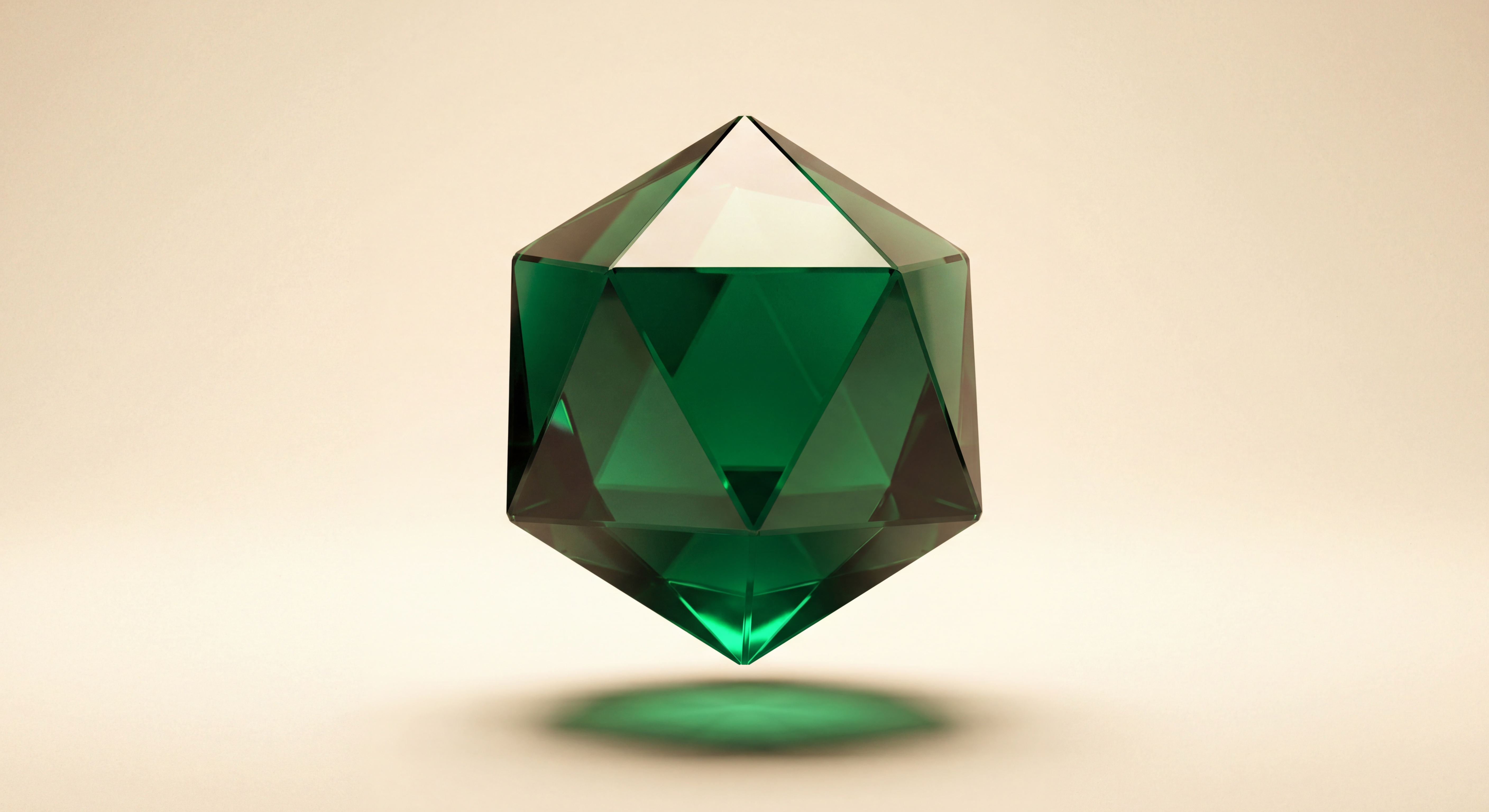 Augmenta emerald crystal — spinning 3D brand mark